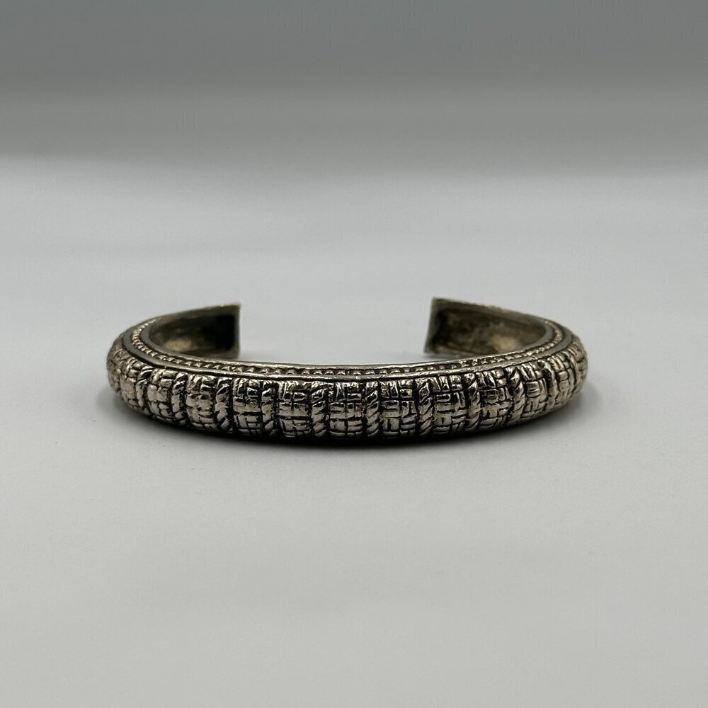 3/$30 Silver Tone Cuff Bracelet Textured Etched Very Sturdy Boho Tribal 7"